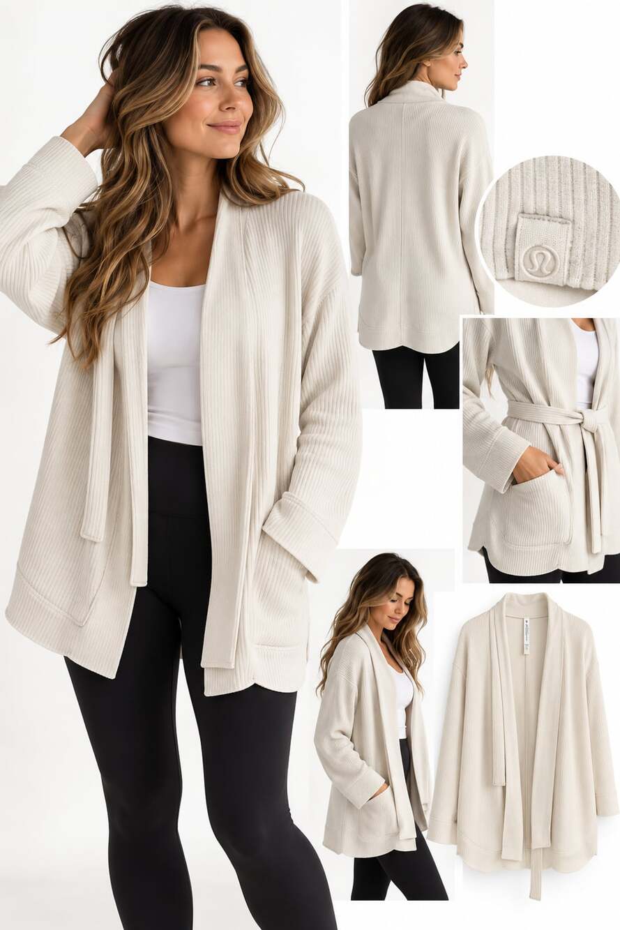 Lululemon Open Front Jacket Size 4 Off White Ribbed Cardigan